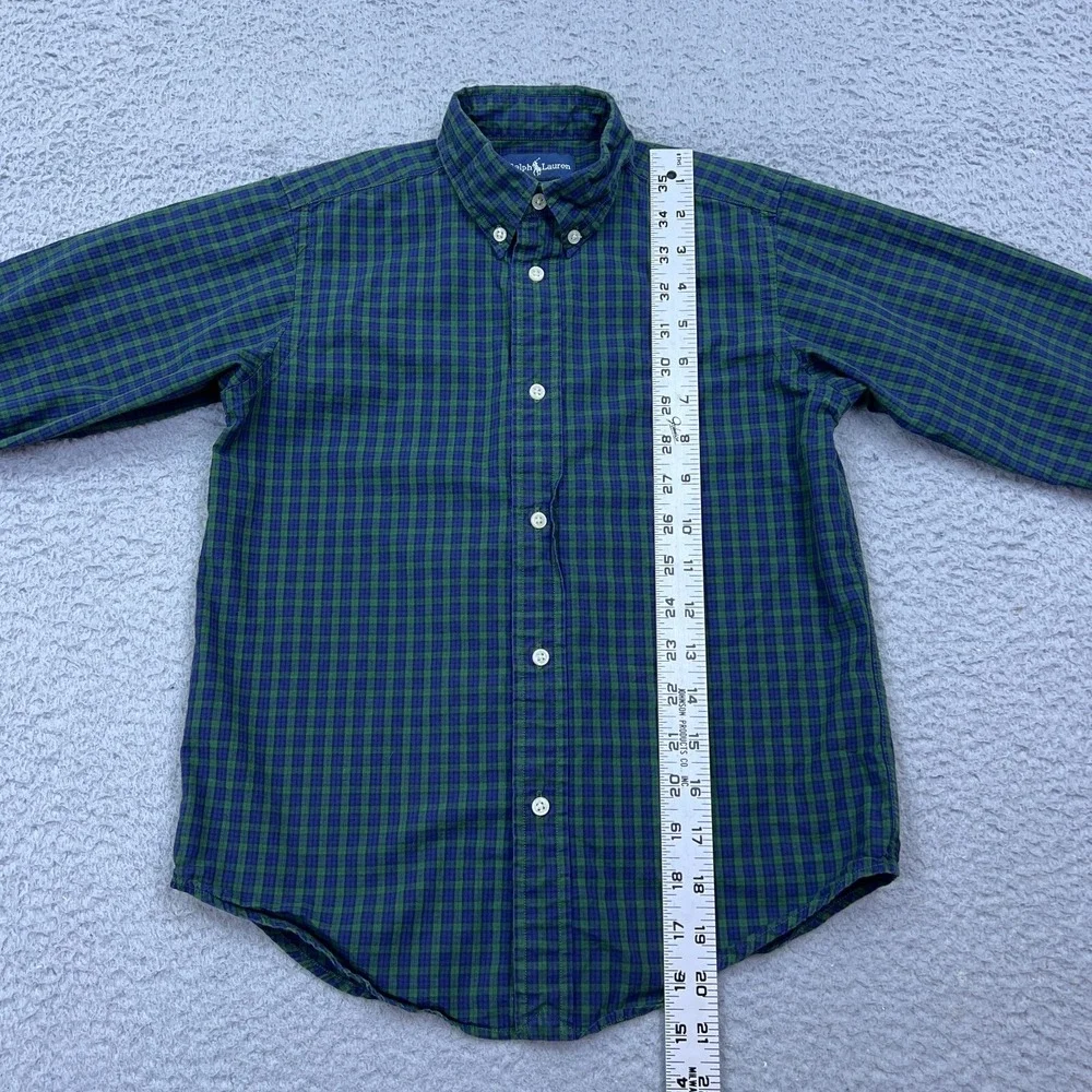 Ralph Lauren Boy's Shirt Green Check‎ Button Up Collared Long Sleeve Youth S 7